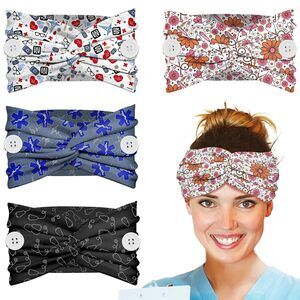 1940 4pcs Nurse Headbands with Buttons Non Slip - Cute Hospital Doctor